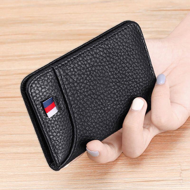 Card Top Loader - Pebbled genuine leather bi-fold card holder,